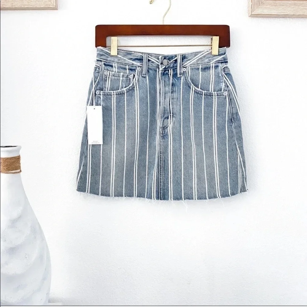Boyish Denim Mini Skirt Blue Stripe Corey made me criminal Raw Edge High Rise.